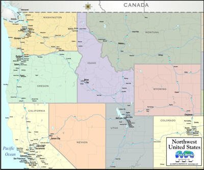 Maps Northwest States USA Region Download   Northwestcolor Cityhwy100 